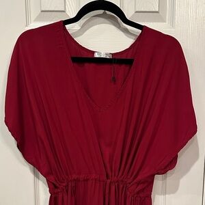 Elegant Deep Red V-Neck Swim Cover